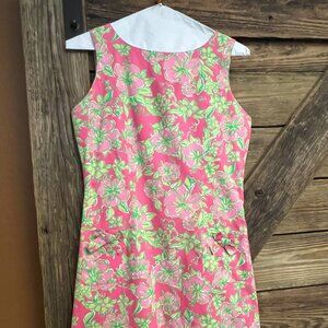 Lilly Pulitzer -White Label - Hibiscus Pink Floral shift Sleeveless Dress Sz 4
